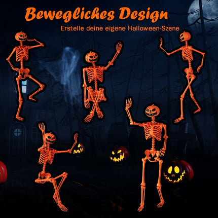 Bewegliches 1,6 m großes Halloween-Skelett mit Kürbiskopf