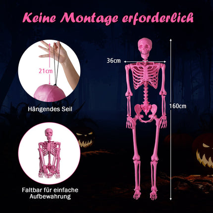 Gelenk-Skelett Halloween Deko, rosa, 160 cm
