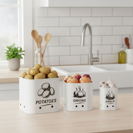Potato, Onion, Garlic Storage Box Set with Ventilation