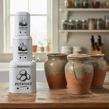 Potato, Onion, Garlic Storage Box Set with Ventilation