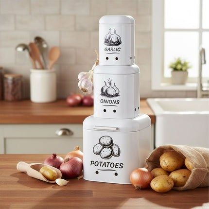 Potato, Onion, Garlic Storage Box Set with Ventilation