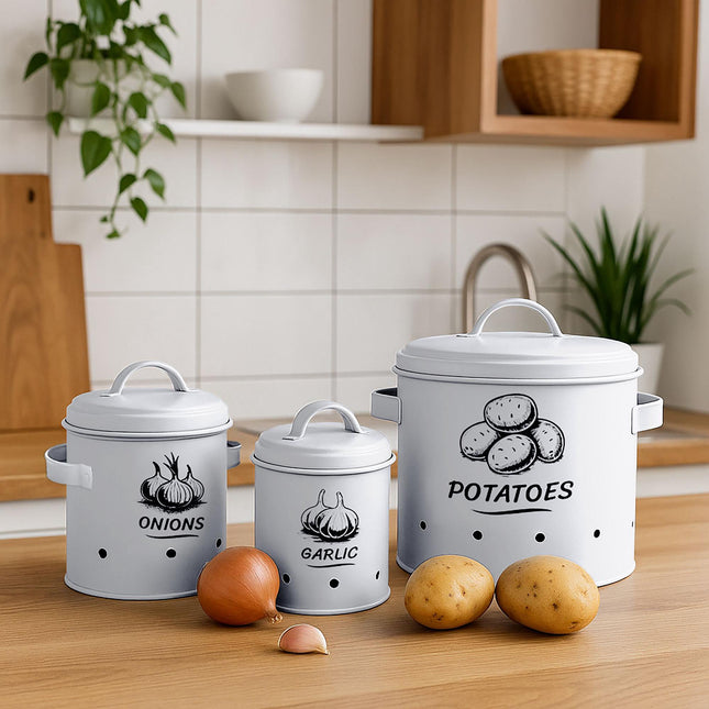 Boxy na brambory, cibuli a česnek – sada 3 ks