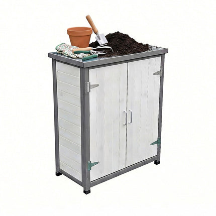 Potting Table with Cabinet and Galvanized Worktop