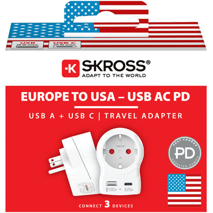 Netzteil EU auf US, USB-A/USB-C, 20W PD geerdet