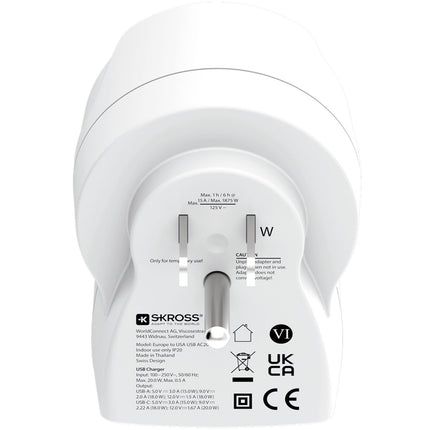 Netzteil EU auf US, USB-A/USB-C, 20W PD geerdet
