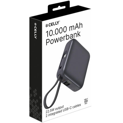 Power Bank 10000mAh 22.5W PD, Dual USB-C Cables, Black