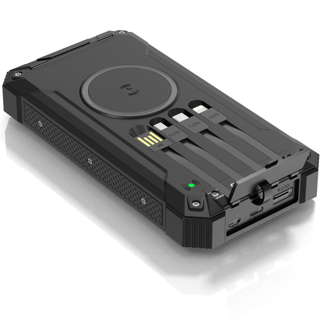Powerbank 20.000 mAh Solarzelle 4 Kabel + kabelloses Laden Schwarz