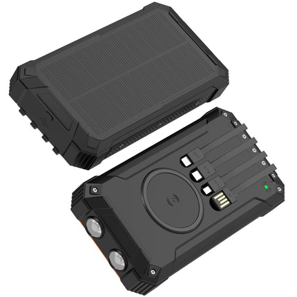 Powerbank 20.000 mAh Solarzelle 4 Kabel + kabelloses Laden Schwarz