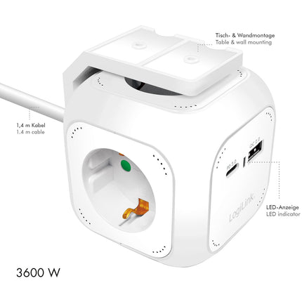 Power Cube Mehrfachsteckdose + USB-A/USB-C PD 20W
