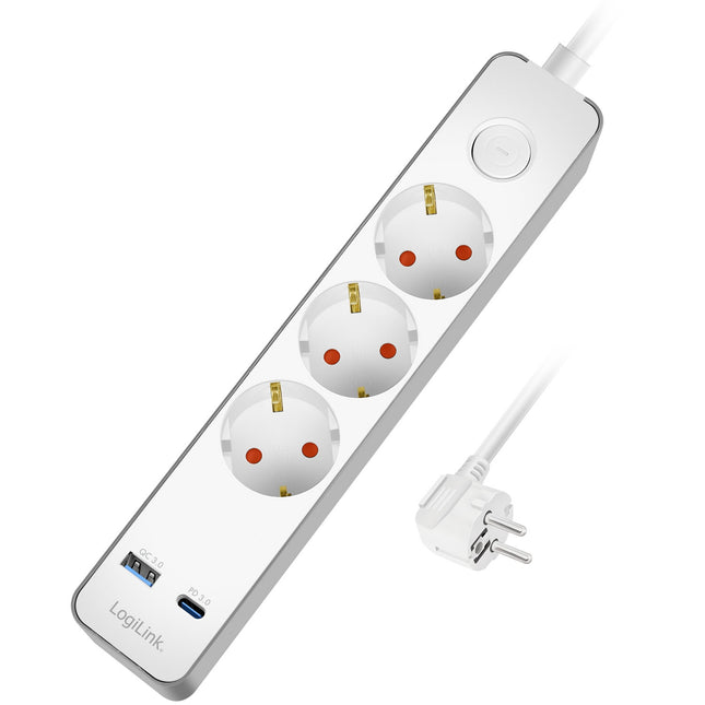 Steckdosenleiste 3-fach + USB-A/USB-C PD 20W, 1,4m, Weiß