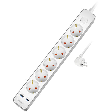 Steckdosenleiste 6-fach + USB-A/USB-C PD 20W, Schalter, 1,4m, Weiß