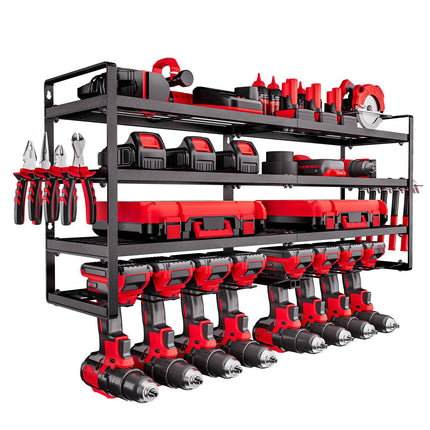 Power Tool Organizer Wall Mount – 4-Tier, 8 Drill Slots