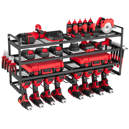 Power Tool Organizer Wall Mount – 4-Tier, 8 Drill Slots
