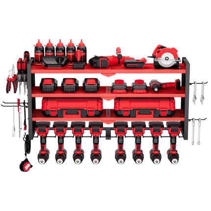 Power Tool Organizer Wall Mount, 4-Tier, 8 Drill Slots