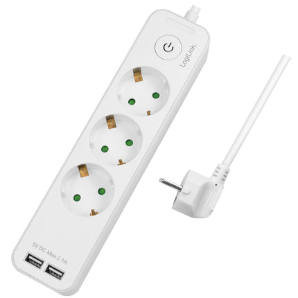 Steckdose 3-fach + 2 USB mit Schalter 1,5m Weiß