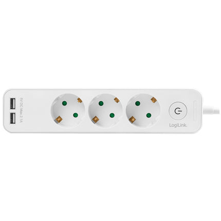 Steckdose 3-fach + 2 USB mit Schalter 1,5m Weiß
