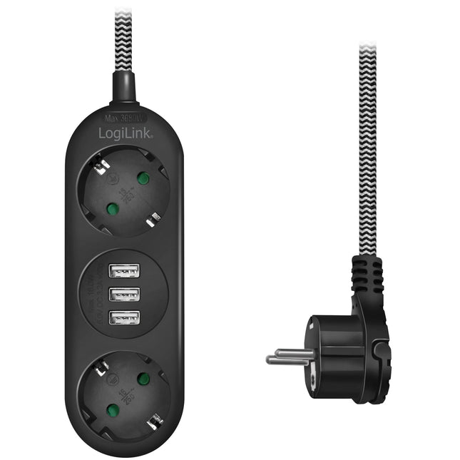 Power outlet Grounded 2-way 3xUSB Flat plug