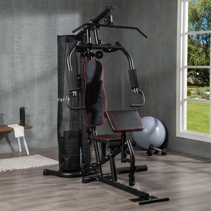 Station de musculation, station de fitness multifonctionnelle avec barre de traction et barre papillon, banc de musculation, presse pectorale, curleur, appareil de fitness avec blocs de poids de 45 kg pour la maison, noir