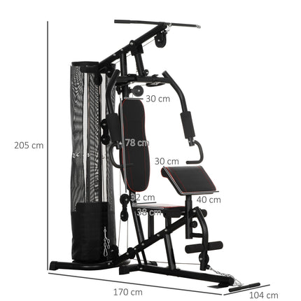 Station de musculation, station de fitness multifonctionnelle avec barre de traction et barre papillon, banc de musculation, presse pectorale, curleur, appareil de fitness avec blocs de poids de 45 kg pour la maison, noir