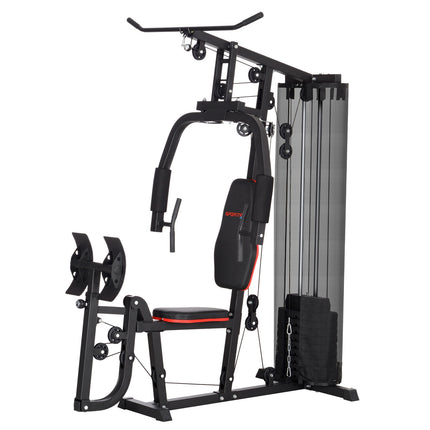 Multifunctional fitness station with leg press and 45 kg weights