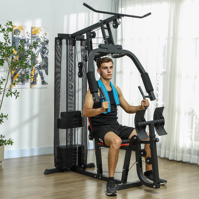 Multifunktions-Fitnessstation mit Beinpresse und 45 kg Gewichten