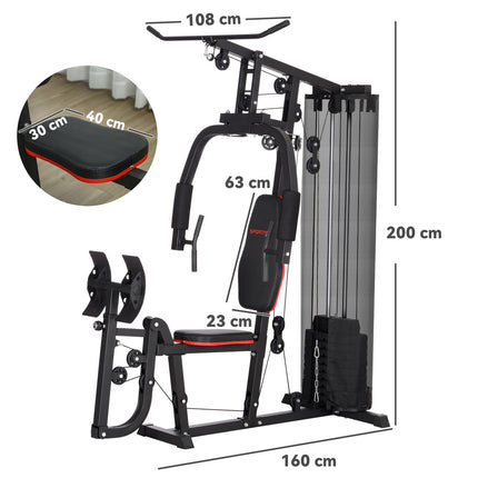 Multifunctional fitness station with leg press and 45 kg weights