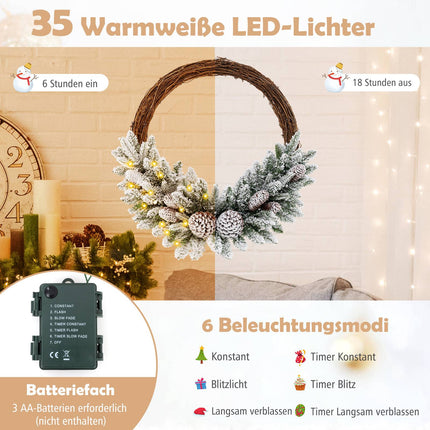 Vorbeleuchteter 24-Zoll-Weihnachtskranz, 35 LED, Timer