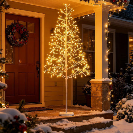 Vorgeschmückter Birkenbaum, 1,5 m, 240 warmweiße LEDs, beschwerter Fuß