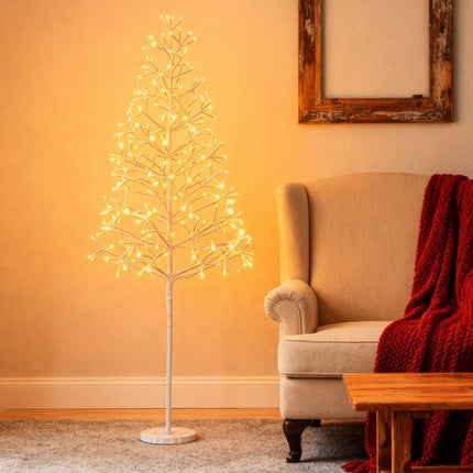 Vorgeschmückter Birkenbaum, 1,5 m, 240 warmweiße LEDs, beschwerter Fuß