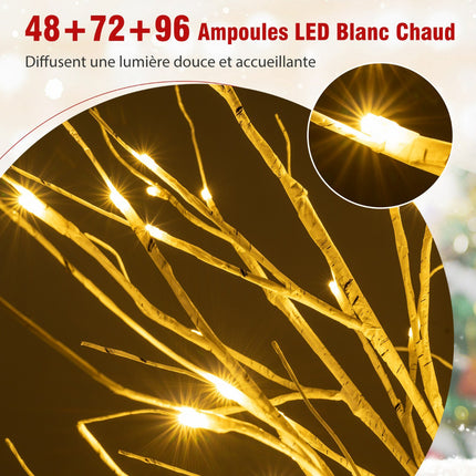 Vorbeleuchtetes Birkenbaum-Set, 3 Stück 120–180 cm, warme LEDs