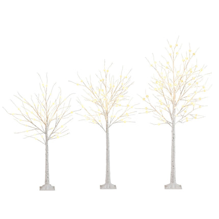 Vorbeleuchtetes Birkenbaum-Set, 3 Stück 120–180 cm, warme LEDs
