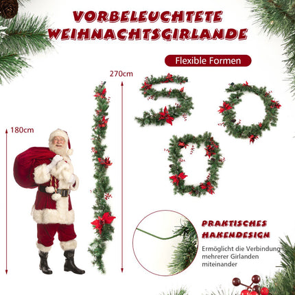 Weihnachtsgirlande, vorbeleuchtet, 270 cm, 50 warmweiße LEDs, Timer