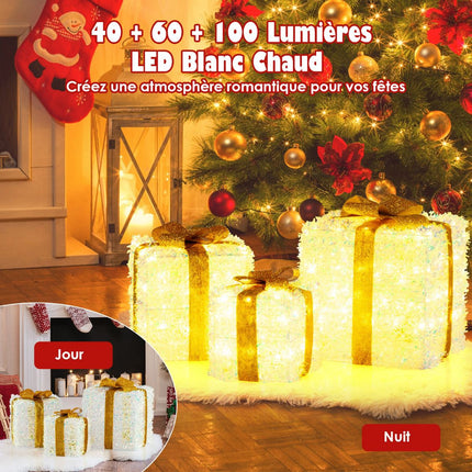 Vorbeleuchtetes Weihnachtsgeschenkbox-Set, 3-teilig, 200 warmweiße LEDs