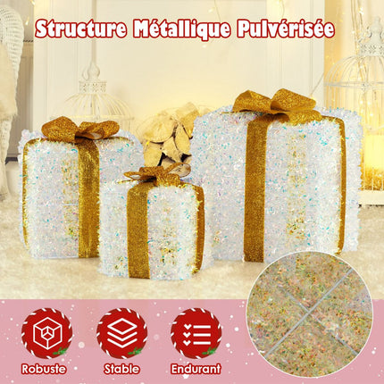 Vorbeleuchtetes Weihnachtsgeschenkbox-Set, 3-teilig, 200 warmweiße LEDs