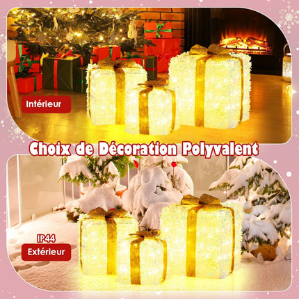 Vorbeleuchtetes Weihnachtsgeschenkbox-Set, 3-teilig, 200 warmweiße LEDs