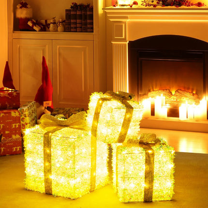 Vorbeleuchtetes Weihnachtsgeschenkbox-Set, 3-teilig, 200 warmweiße LEDs