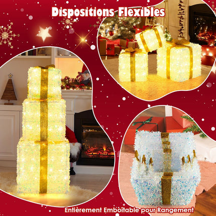 Vorbeleuchtetes Weihnachtsgeschenkbox-Set, 3-teilig, 200 warmweiße LEDs