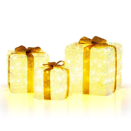 Vorbeleuchtetes Weihnachtsgeschenkbox-Set, 3-teilig, 200 warmweiße LEDs