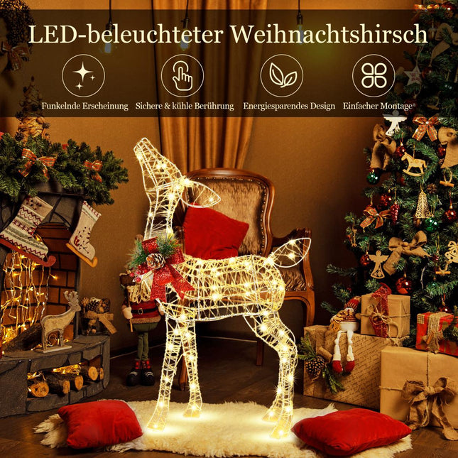 Vorbeleuchtetes Weihnachtsrentier, 50 LED, Außenstecker