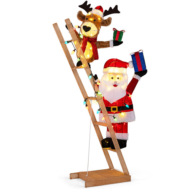 Pre-Lit Christmas Santa and Reindeer Ladder, 166 cm, 100 LEDs