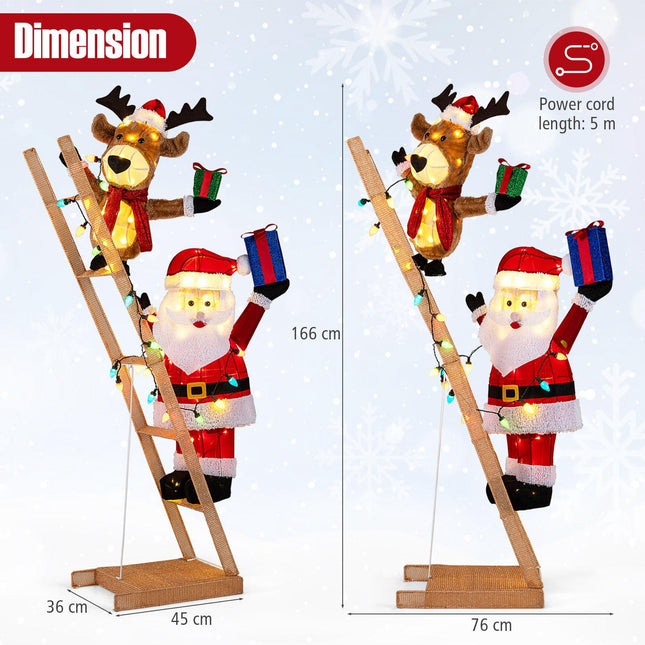 Pre-Lit Christmas Santa and Reindeer Ladder, 166 cm, 100 LEDs
