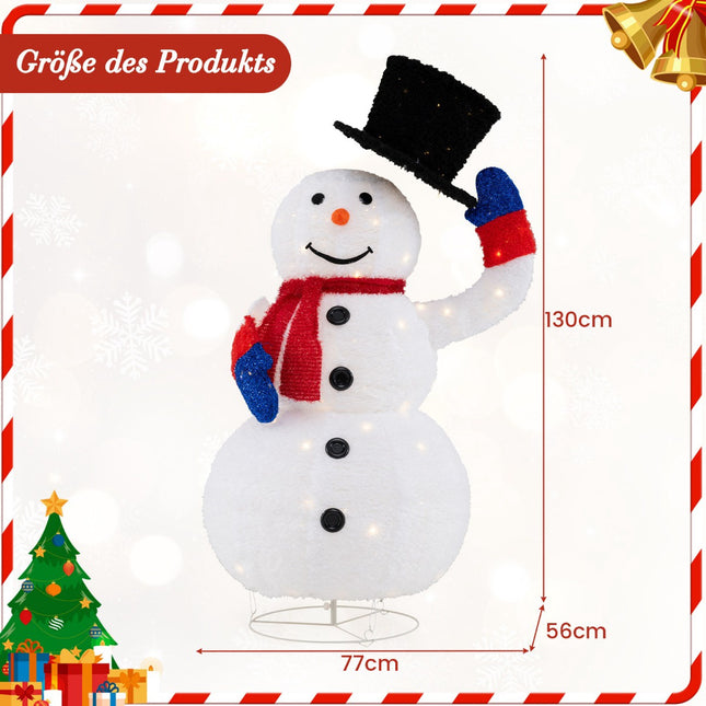 Vorbeleuchteter Weihnachts-Schneemann 130cm, 120 warmweiße LEDs, Timer