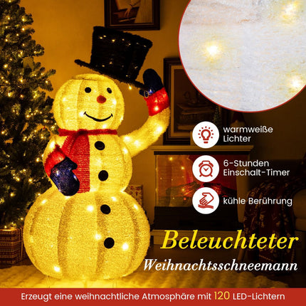 Vorbeleuchteter Weihnachts-Schneemann 130cm, 120 warmweiße LEDs, Timer