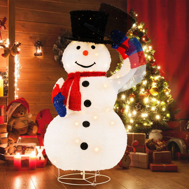 Vorbeleuchteter Weihnachts-Schneemann 130cm, 120 warmweiße LEDs, Timer