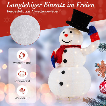 Vorbeleuchteter Weihnachts-Schneemann 130cm, 120 warmweiße LEDs, Timer