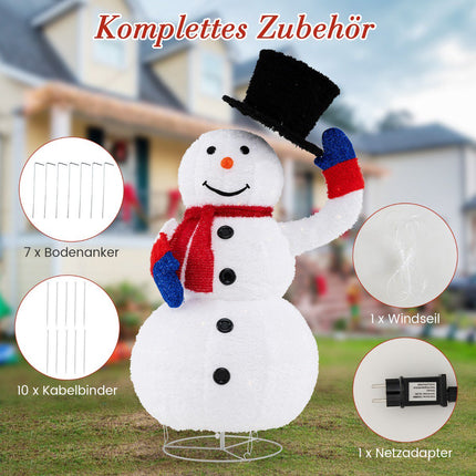 Vorbeleuchteter Weihnachts-Schneemann 130cm, 120 warmweiße LEDs, Timer