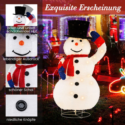 Vorbeleuchteter Weihnachts-Schneemann 130cm, 120 warmweiße LEDs, Timer