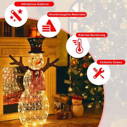 Svítící vánoční sněhulák – 80 teplých LED, 110 cm