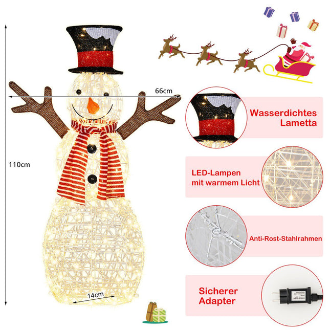 Pre-Lit Christmas Snowman – 80 Warm LED, 110 cm