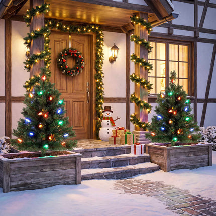 Pre-Lit Outdoor Christmas Trees 60 cm Set of 2, Multicolour LEDs, IP44